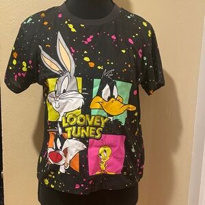 NWT Women’s Warner Bros. Looney Tunes Black T-Shirt with Colorful Splashes